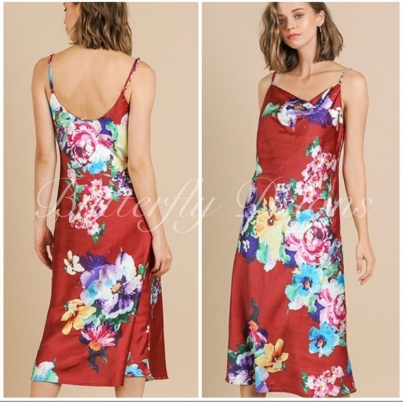 Umgee Dresses & Skirts - BNWT Umgee Satin Cami Slip Floral Dress, Sz M